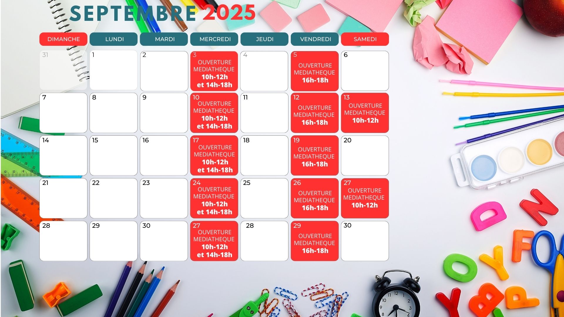 Calendrier septembre 2025